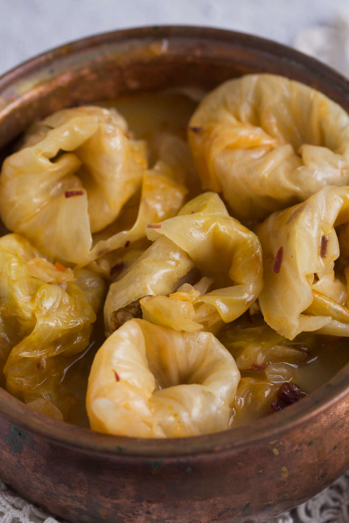 Stuffed sour cabbage in a pot. 